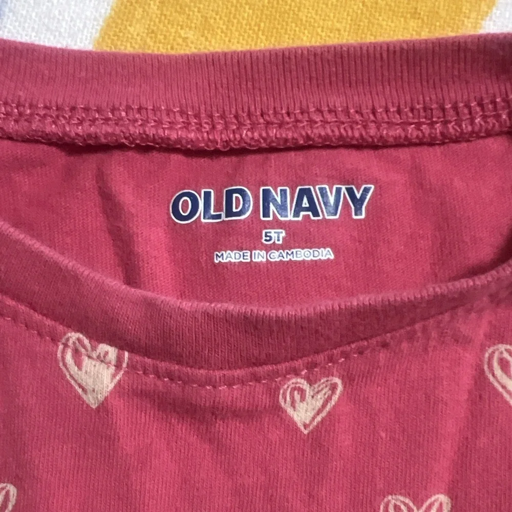 Old Navy Girls 5T A-Line Pink Heart Knit Cotton Long Sleeve Knee Dress